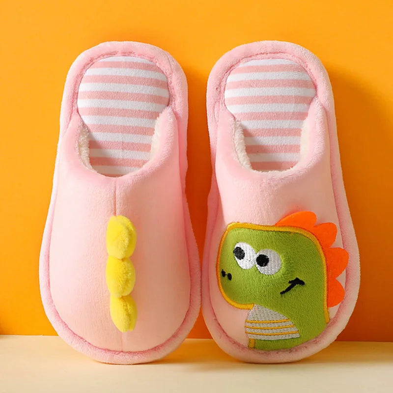 Winter Children‘s Slippers New Kids Slippers Dinosaur Warm Plush Indoor Autumn Non-Slip Soft Plush Slipper For Boys Girls