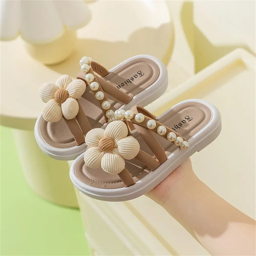 Princess Shoes Beach Shoes Girls Slippers Children's Little Girl Soft Bottom Non-slip Pearl Outside Wear Versatile Cool Slippers
