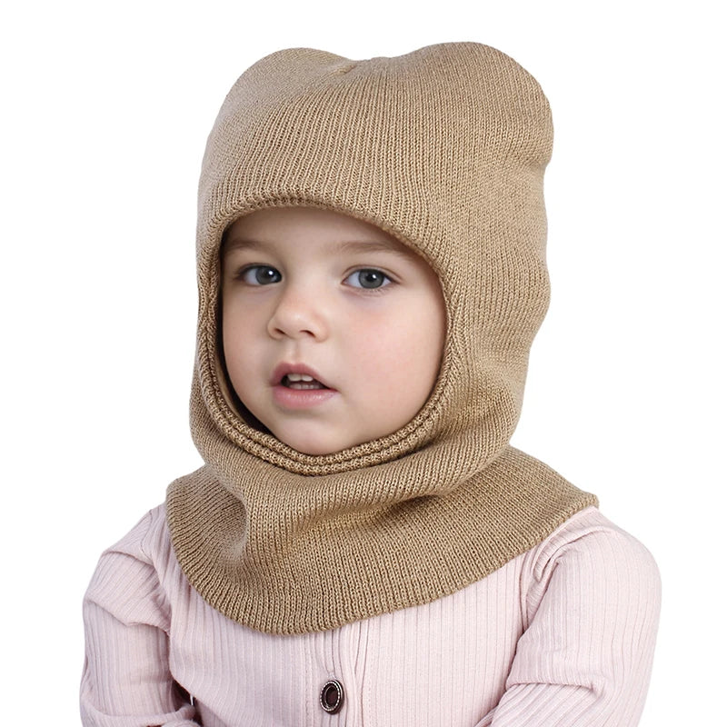 Winter Baby Balaclava Hat Warm Knitted Woolen Beanie Cap Scarf One-Piece Kids Ear Protection Hat Toddler Neckerchief Bonnet 1-7Y
