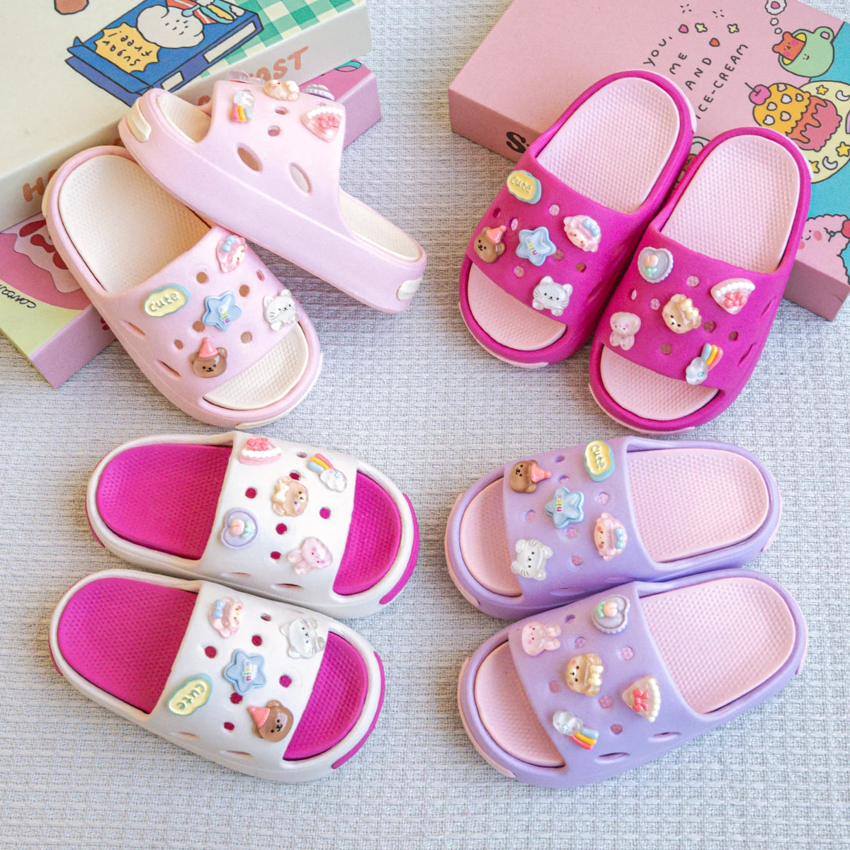 New Popular Cartoon Rainbow Girl Versatile Girls Eva Slippers Fashionable Double Soft-Soled Non-Slip Sandals 831