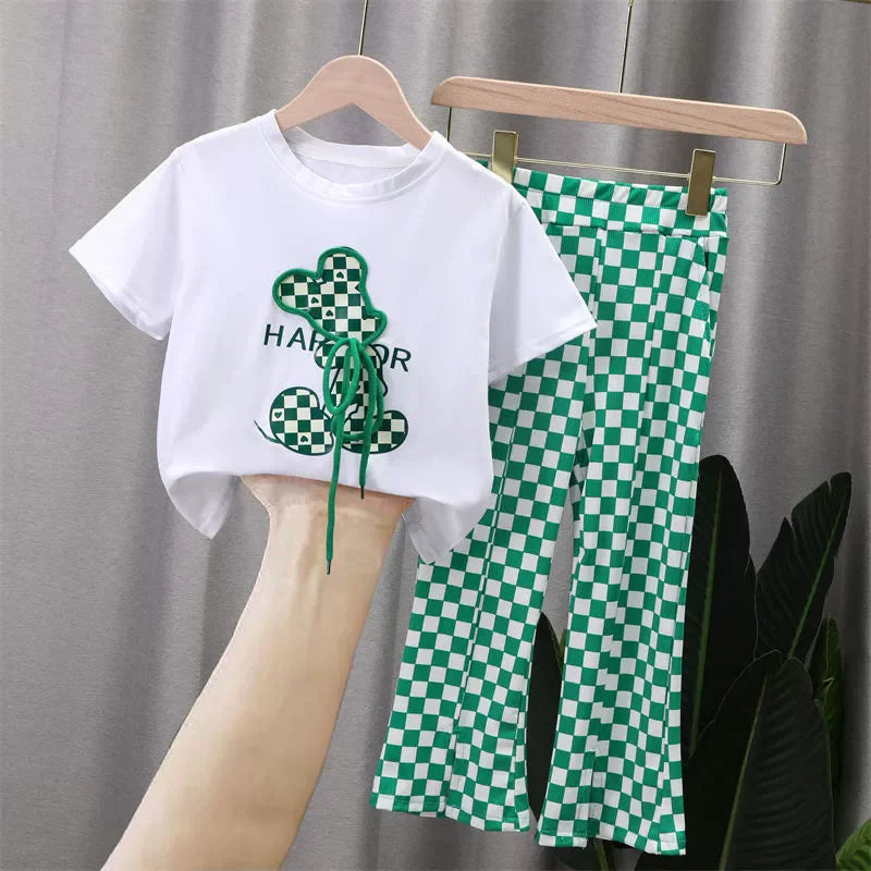 Girls Fashion Clothing Sets Summer New Kids Short Sleeve Suits Print T-Shirts+Pants 2Pcs Children Sweet Outfits 2-10 Years