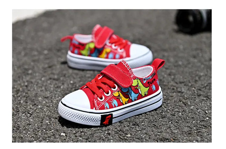 Children's Cartoon Canvas Sneakers – Breathable Low-Top Casual Shoes for Boys and Girls, Ideal for Spring and Autumn