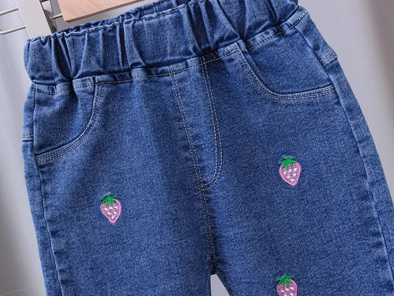 Jeans for Kids Girls Trousers Spring Autumn 2023 New Bow Bell-bottomed Stretch Princess pants for children Girl Denim Pants