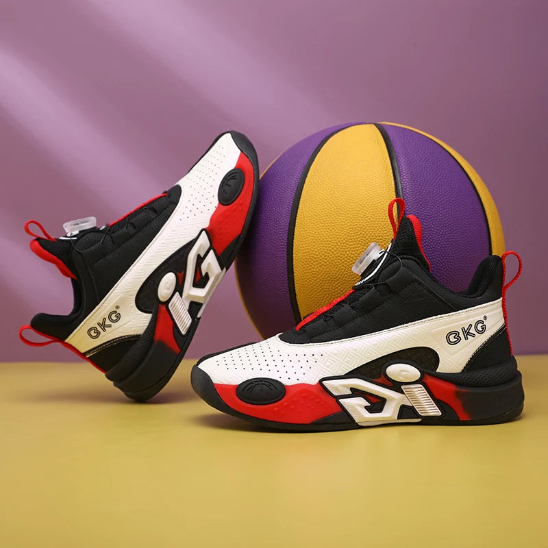 Children's Training Basketball Shoes Boys' Spring New Rotating Buckle Sneakers Youth Fashion Leather Breathable Footwear 32-41