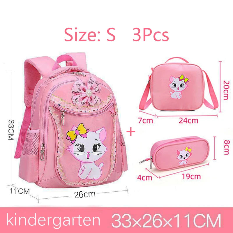 Pink Cat Backpack for Girls – Cute Bowknot Cartoon School Bag, Princess Style Bookbag for Kindergarten and Primary School