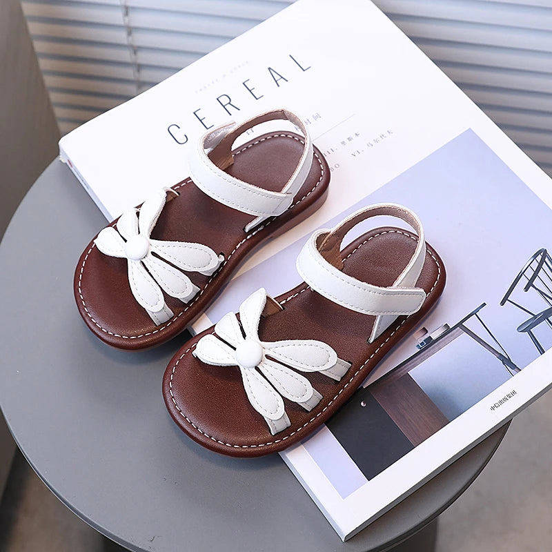 Toddler Girl's Sandals Hollow-out Solid Color Flower Pu Leather Kids Sliders Open Toe Light Sweet Hook-loop Summer Children Shoe