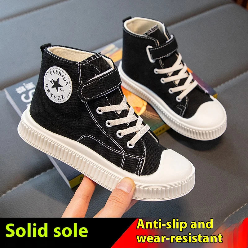 2025 New Children's High-Top Canvas Shoes Boys and Girls Ins Tide Soft Bottom Sneakers with Breathable Casual Board Shoes