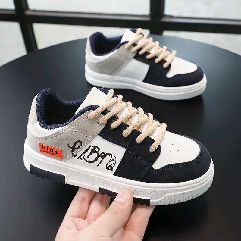 Fashion Kids Leather Casual Shoes For Boys Sneakers Student Non-slip Waterproof Sport Tenis Kids New Children Board Shoes 30-38