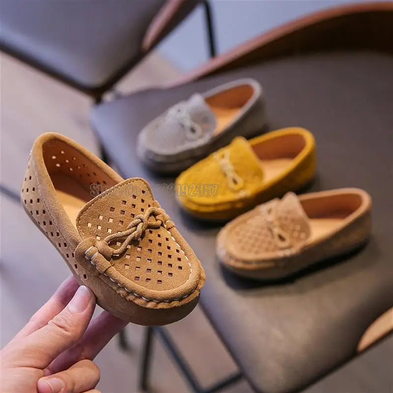 Children Colors Boys Casual Leather Kids Hollowed Out Loafers Toddler Slip-on Soft Boat Moccasin Shoes