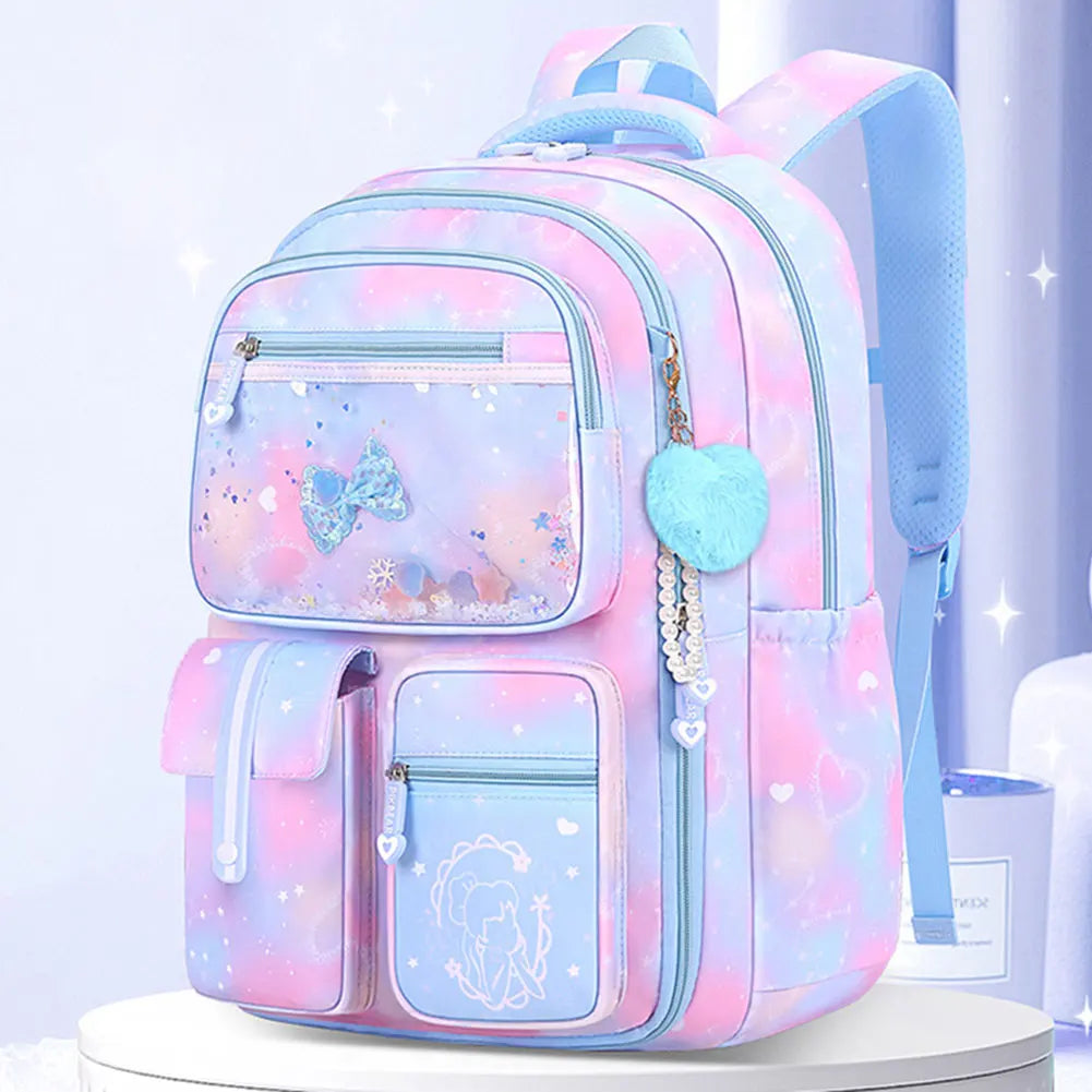 Girls' School Backpack – Macaron Color-Block Design with Rainbow Zipper, Premium Large-Capacity Bag for Kids and Teens