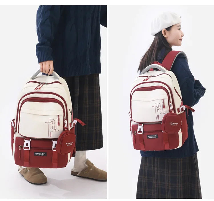 Macaron Color-Block Girls' School Backpack – Premium Large-Capacity Bag with Rainbow Zipper for Kids and Teen Students
