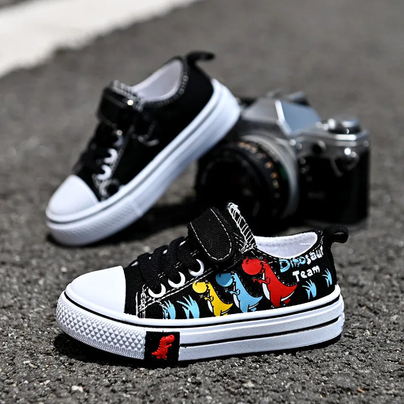 Children's Cartoon Canvas Sneakers – Breathable Low-Top Casual Shoes for Boys and Girls, Ideal for Spring and Autumn