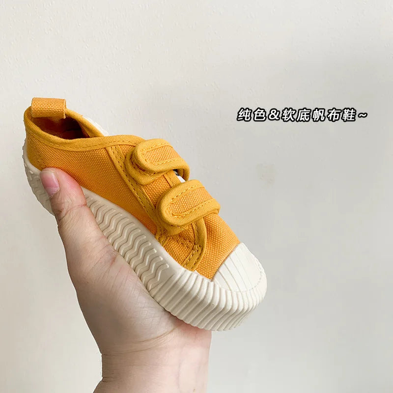 Children Canvas Shoes for Boys and Girls Spring Autumn Hook and Loop Shoes Soft Bottom Breathable Toddler Baby Biscuit Shoes