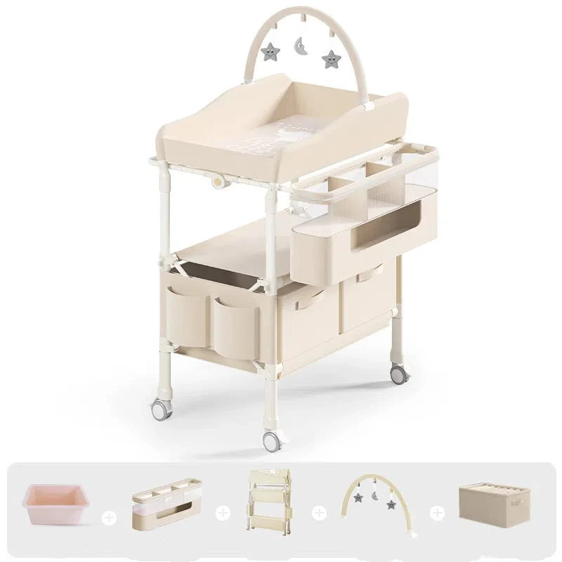 6-in-1 Portable Baby Care Station - Foldable Changing Table with Removable Bath Tub, Massage Mat & Storage Organizer