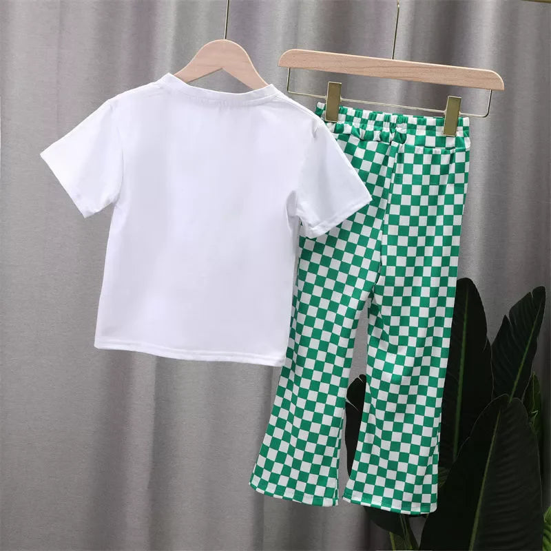 Girls Fashion Clothing Sets Summer New Kids Short Sleeve Suits Print T-Shirts+Pants 2Pcs Children Sweet Outfits 2-10 Years