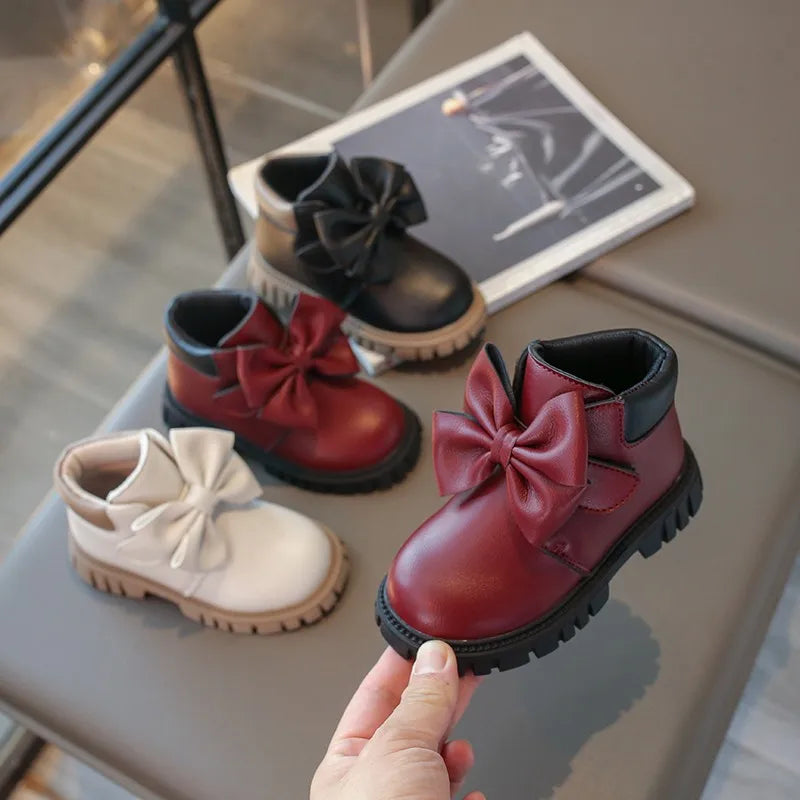 Girls Boots Bow Kids Fashion Buckle Cool Solid Color Toddler Girls Shoes Children Casual Boots Versatile Spring New Simple