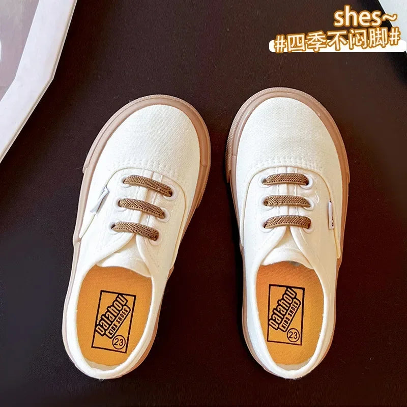 Children's Slip-On Canvas Shoes – Breathable, Solid Color Casual Footwear with Thick Soft Sole and Flat Bottom for Outdoor Wear