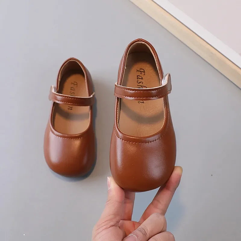 Girls Black Leather Shoes for Wedding Party Back To School Flats Kids Mary Janes Simple Classic Soft Anti-skid Kids Casual Shoes