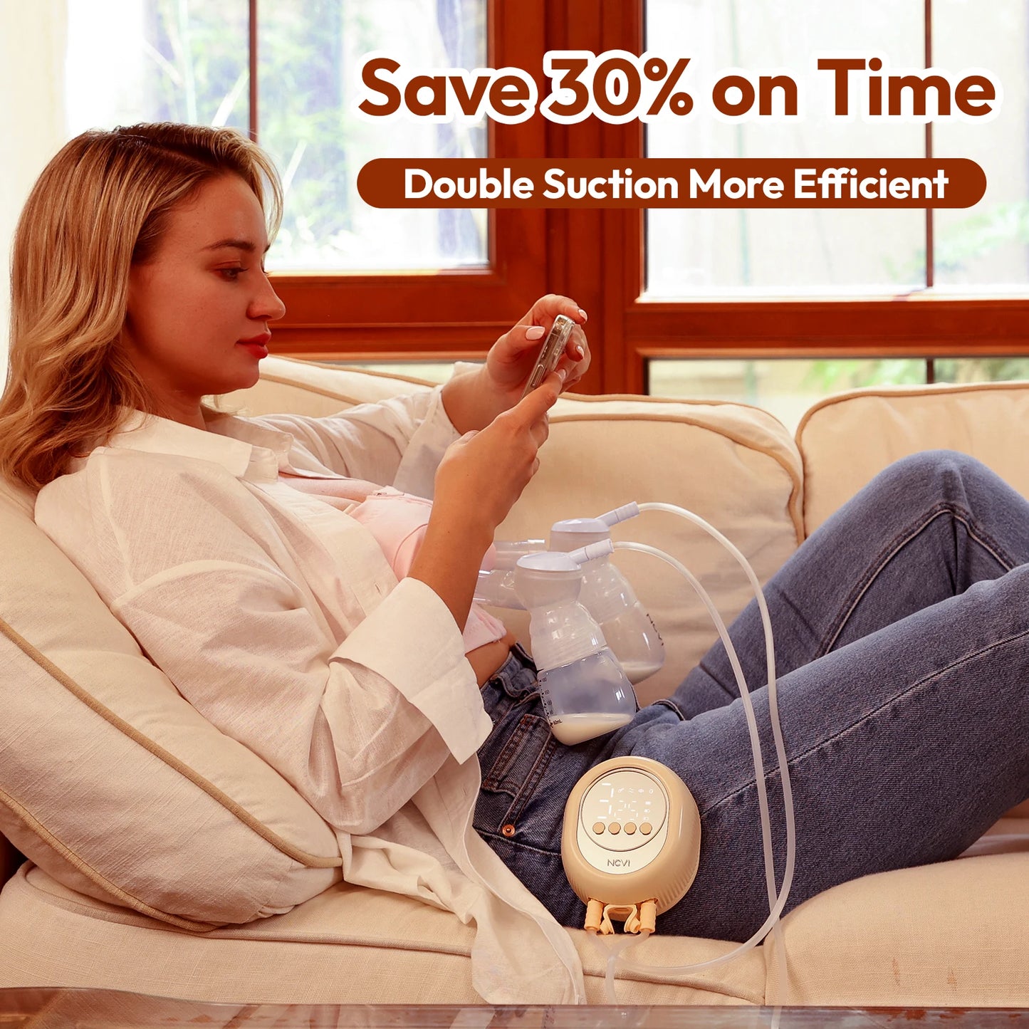 NCVI Double Electric Breast Pump with 4 Modes 9 Levels,24mm Flanges Parts,Non-Spill,Low noise,BPA-free,Comfortable breastfeed