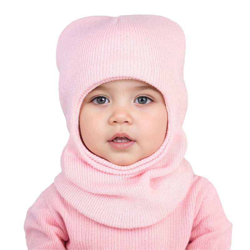 Winter Baby Balaclava Hat Warm Knitted Woolen Beanie Cap Scarf One-Piece Kids Ear Protection Hat Toddler Neckerchief Bonnet 1-7Y