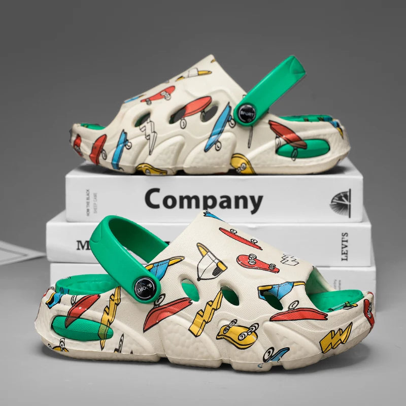 Children's slippers printed non-slip soft sole home indoor and outdoor graffiti boys and girls treasure stepping on poo sandals