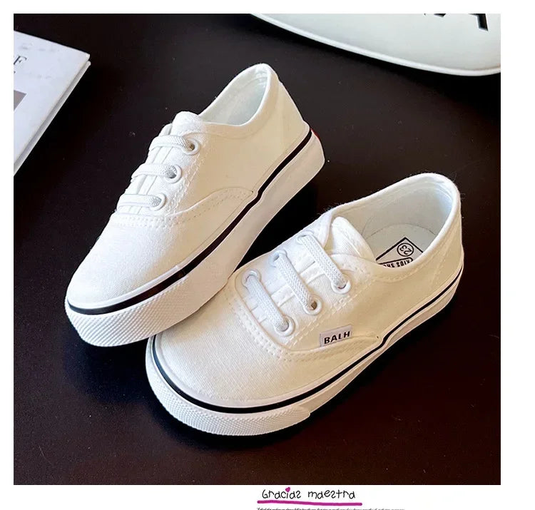 Children's Slip-On Canvas Shoes – Breathable, Solid Color Casual Footwear with Thick Soft Sole and Flat Bottom for Outdoor Wear