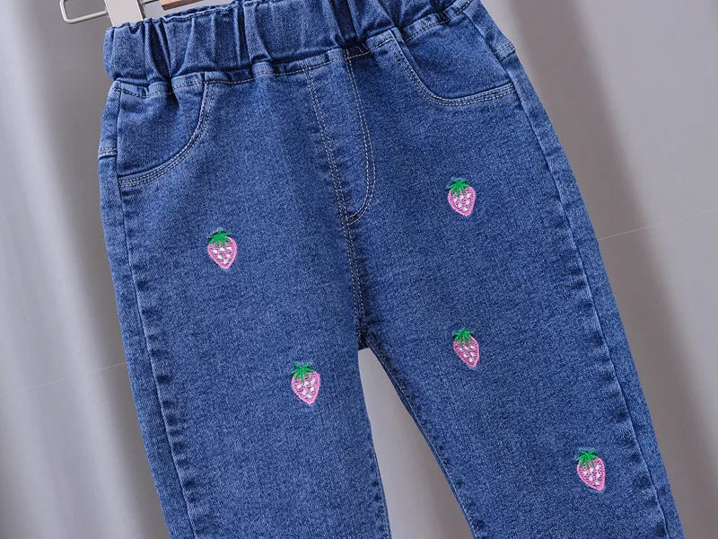 Jeans for Kids Girls Trousers Spring Autumn 2023 New Bow Bell-bottomed Stretch Princess pants for children Girl Denim Pants
