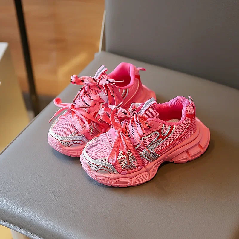 Children's Sneakers Boy Spring Autumn Mesh Girls School Causal Basketball Shoes Fashion Kids Chunky Running Sports Shoes Soft