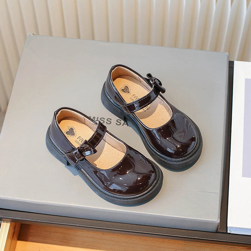 Little Girl Leather Shoes Black Kids School Uniform Mary Jane Shoes Sweet Side Bowknot Children Versatile Causal Shoes Fashion
