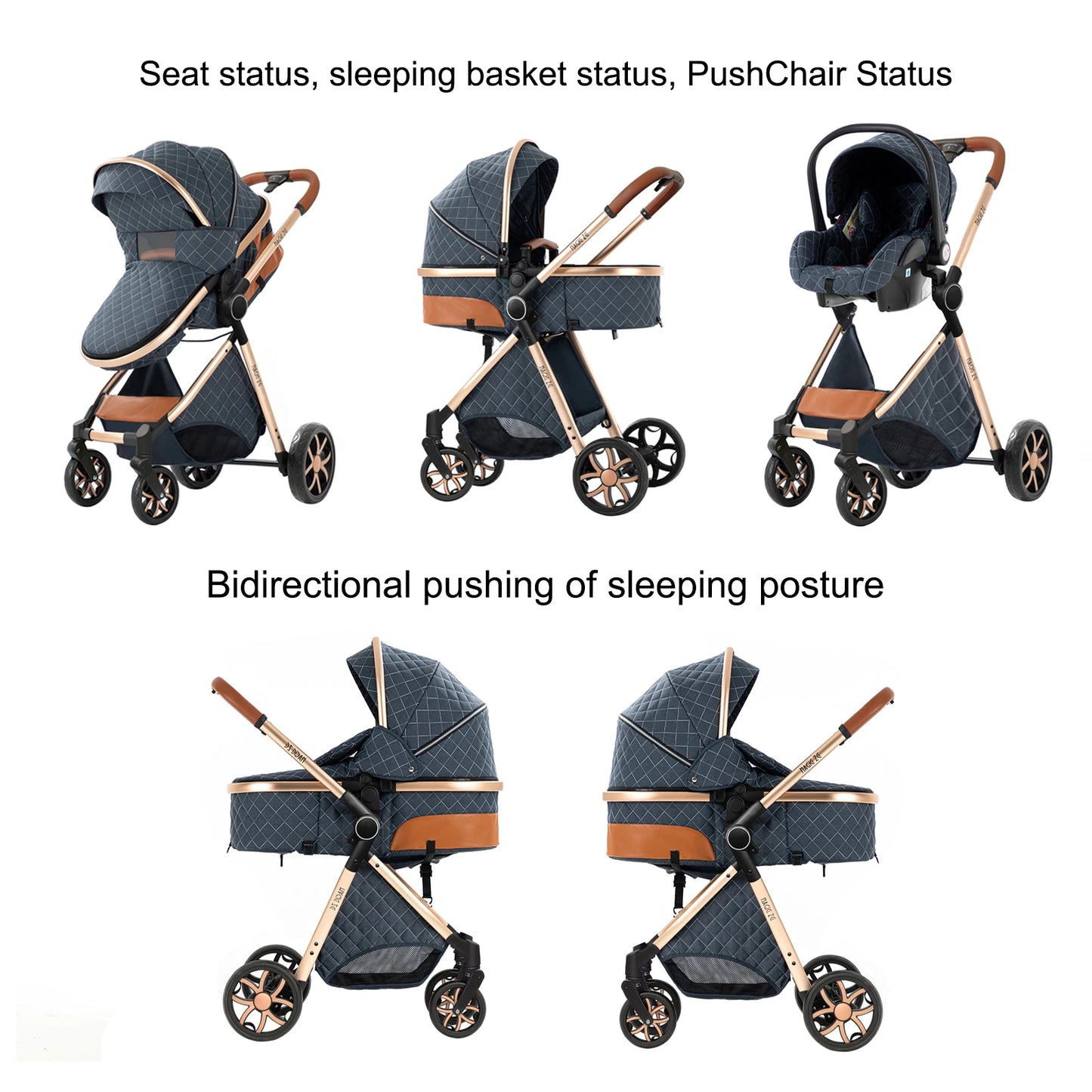 3 in 1 Lightweight Baby Stroller for Newborns Travel Foldable Infant Stroller which can be used as Baby Carriage and Light Cart