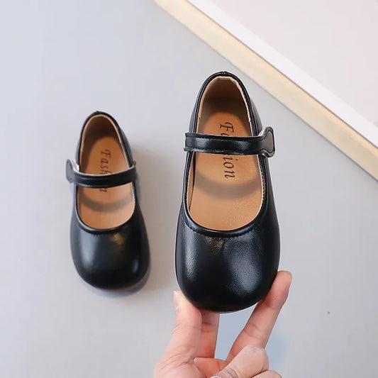 Girls Black Leather Shoes for Wedding Party Back To School Flats Kids Mary Janes Simple Classic Soft Anti-skid Kids Casual Shoes