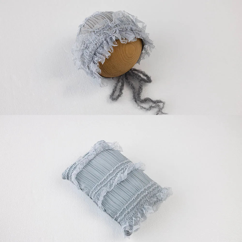 Newborn Wrap Photography White Cotton Stretch Wrapping Lace Hat Pillow Feather Mat Photo Props Artificial Flower Decoration Prop
