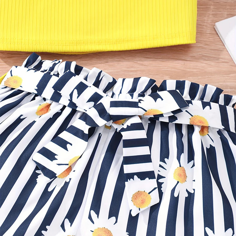 Two Piece Summer Girl Girl Cool And Breathable Cute Camisole Vest Printed Shorts Casual Princess Birthday Party Costume Set