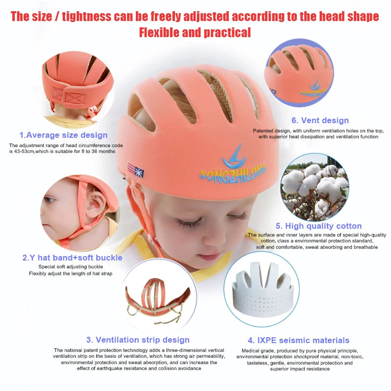 Baby Helmet Safety Cap For Babies Boys Girls Summer Breathable Cotton Mesh Hat Children Crawl Walk Playing Infant Anti Collision