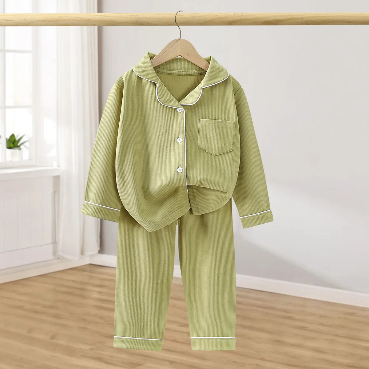 Children Cotton Underwear Set Boy Baby Clothe Girl Button Down Sleepwear Loungewear Spring Fall Kid Long Sleeve Pajama 2pcs Suit