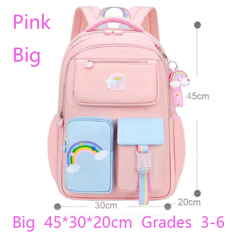 Premium Girls' School Backpack – Macaron Color-Block Design with Rainbow Zipper, Large Capacity Bag for Kids and Teens