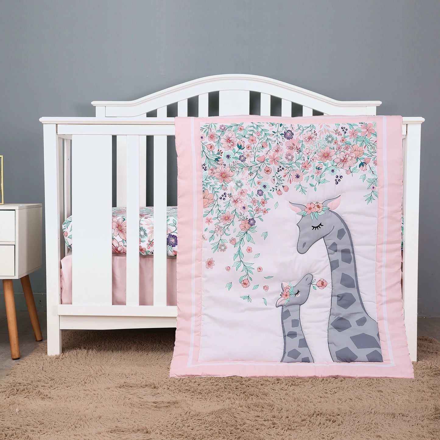 3Pcs Luxury Super Soft Breathable Cot Bedsheets Crib Bedding Set for Kids Baby Boys (Baby Comforter Fitted Sheet Crib Skirt)