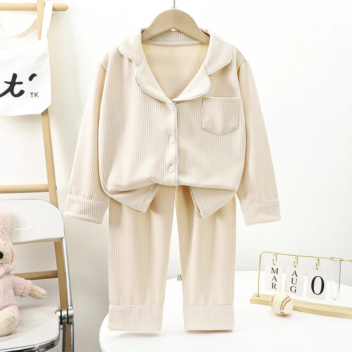 Children Cotton Underwear Set Boy Baby Clothe Girl Button Down Sleepwear Loungewear Spring Fall Kid Long Sleeve Pajama 2pcs Suit