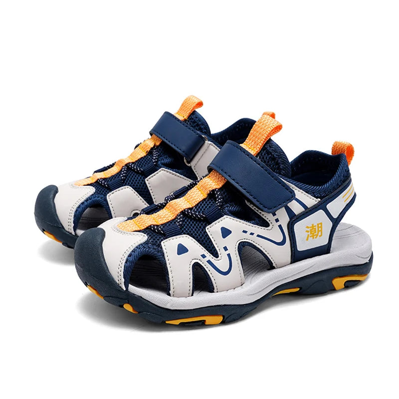 Summer Sport Sandals for Children's 5-16 Years Boys Breathable Anti-Slip Beach Shoes Outdoor Anti-Bump Closed Toe Sandails