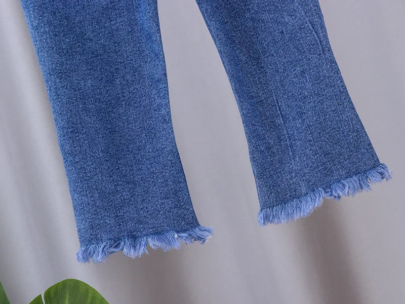 Jeans for Kids Girls Trousers Spring Autumn 2023 New Bow Bell-bottomed Stretch Princess pants for children Girl Denim Pants