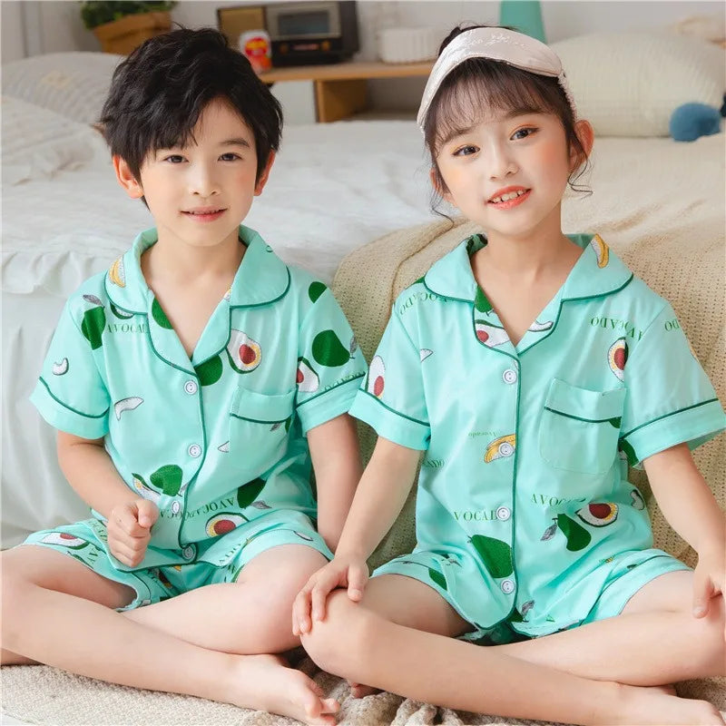 Summer Kids' Pajama Set – Soft Cotton Dinosaur Print Sleepwear for Boys and Girls, Comfortable Homewear for Toddlers and Children