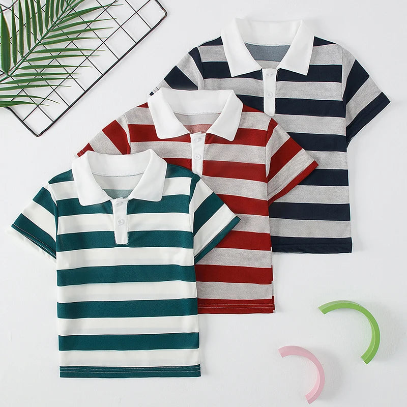 3/1 Pcs Children's Solid Color Basic POLO Shirt Boy Fashion Striped Shirt Casual Joker Prince Fan Short Sleeve Neutral Student T