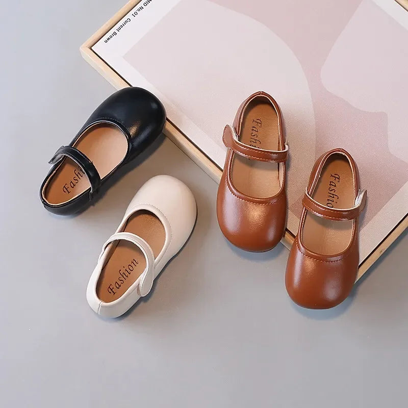 Girls Black Leather Shoes for Wedding Party Back To School Flats Kids Mary Janes Simple Classic Soft Anti-skid Kids Casual Shoes