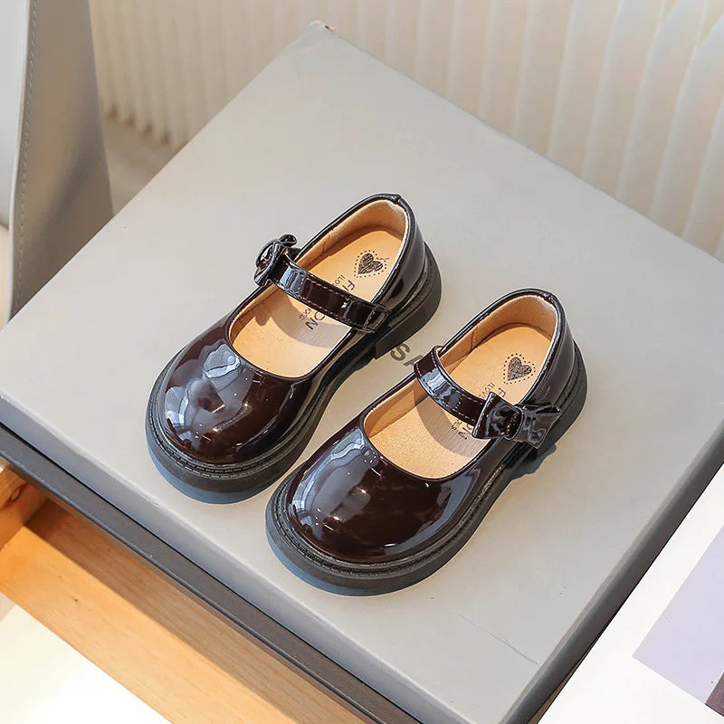 Little Girl Leather Shoes Black Kids School Uniform Mary Jane Shoes Sweet Side Bowknot Children Versatile Causal Shoes Fashion