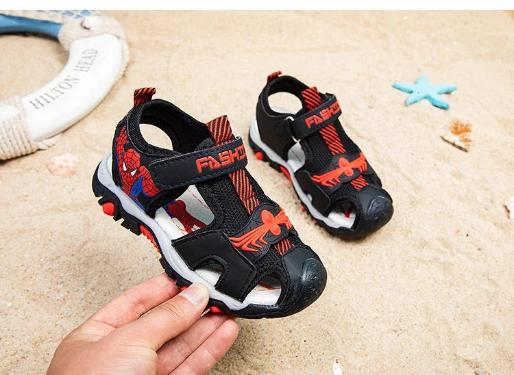 Summer Kids' Sports Sandals – Breathable Hollow-Out Design, Non-Slip Soft Soles for Boys and Girls in Black, Red, Gray, and Blue