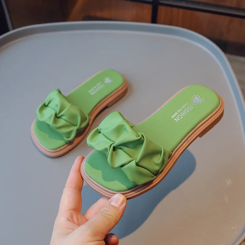 Girls Slippers 2023 Summer New Lace Princess Outside Soft Sole Baby Sandals Children Beach Shoes Kids Flat Anti-slip Flip-flops