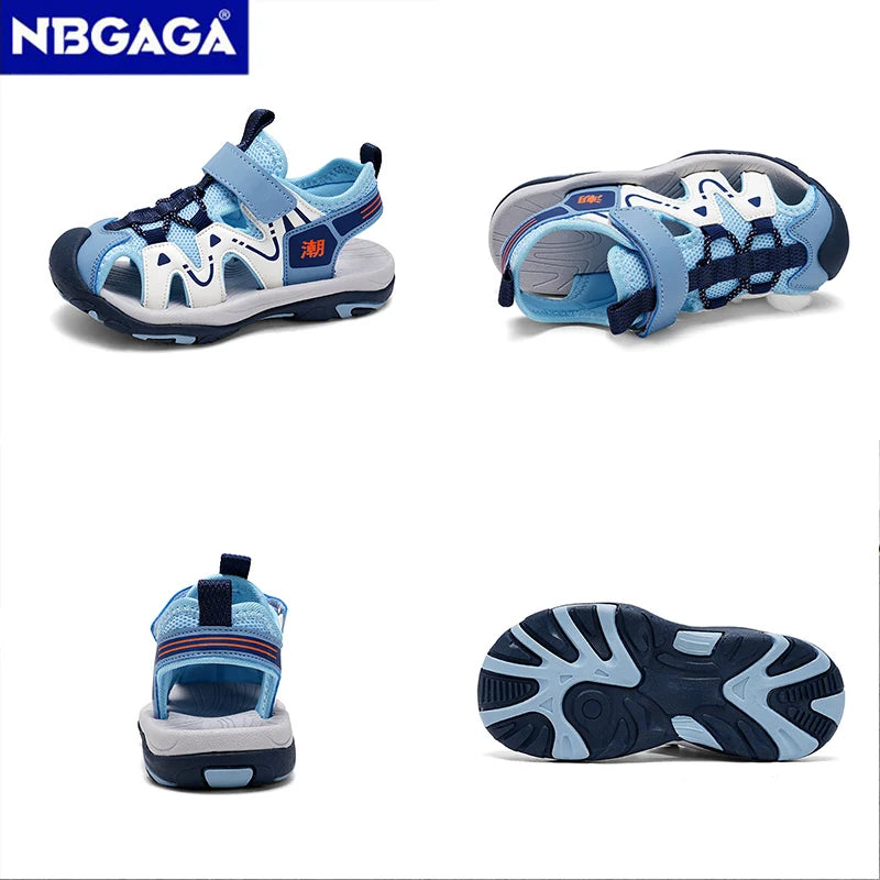 Summer Sport Sandals for Children's 5-16 Years Boys Breathable Anti-Slip Beach Shoes Outdoor Anti-Bump Closed Toe Sandails