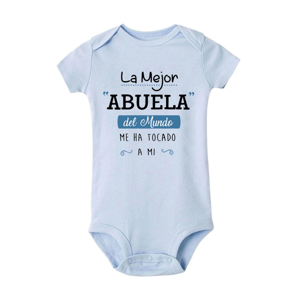 The Best Grandma in The World Spanish Print Baby Bodysuit Infant Summer Romper Funny Newborn Short Sleeve Jumpsuit Infant Outfit