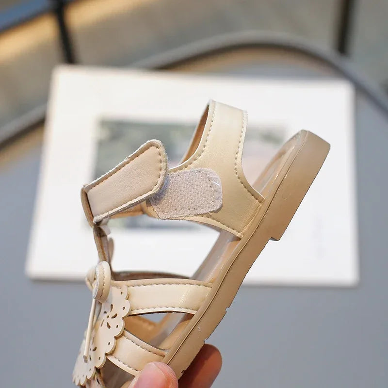 Girls Baby Sandals Summer Bow Beige Soft Girls Walking Shoes 2-12 Years Old Pink Fashion Non-slip Children Sandals Baby Shoes