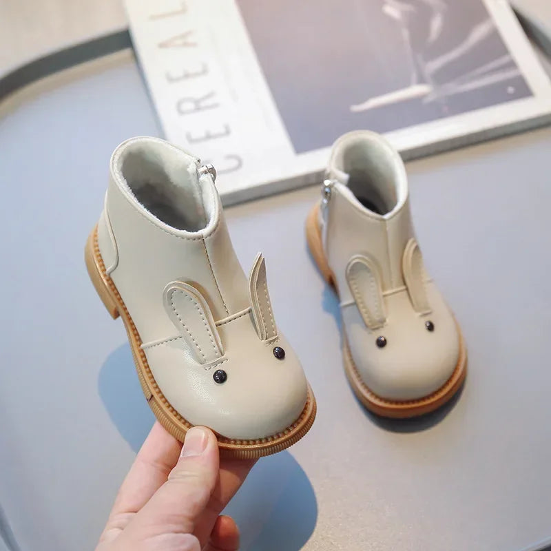 Cartoon Rabbit Baby Ankle Boots for Girls England Style Children Cute Bunny Winter Short Boots Low Heel Kids Girl Shoes G11073
